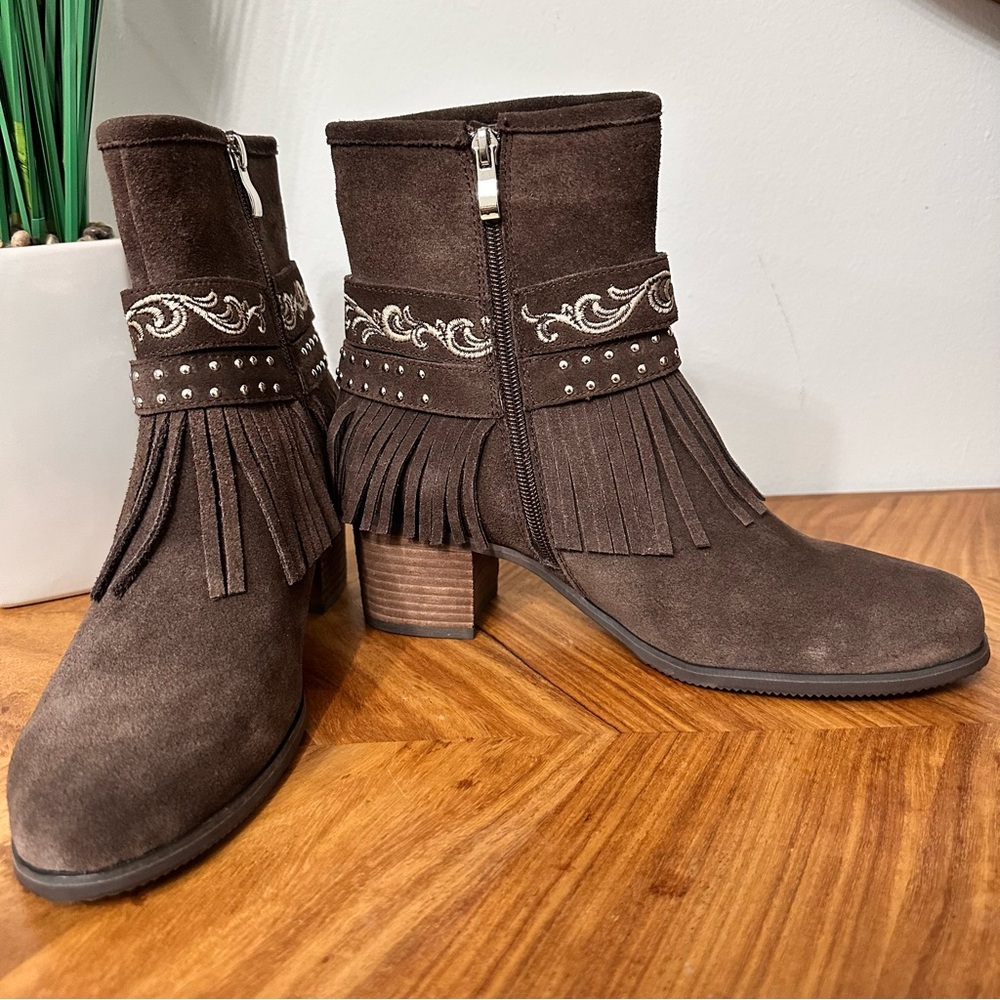Montana West Trinity Ranch Brown Suede Fringe Ankle Boots SZ 10 Western NWOT - Picture 5 of 7